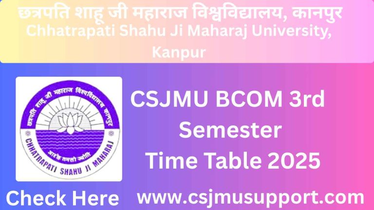 CSJMU BCOM 3rd Semester Time Table PDF Download
