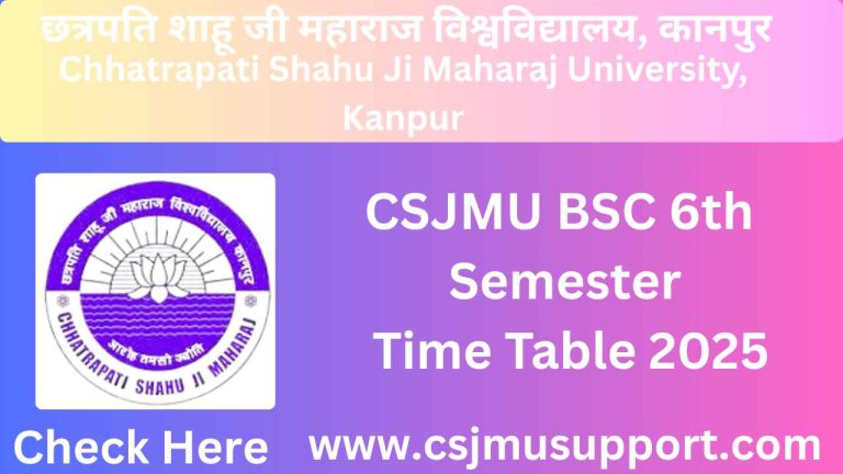 CSJMU BSC 6th Semester Time Table PDF Download